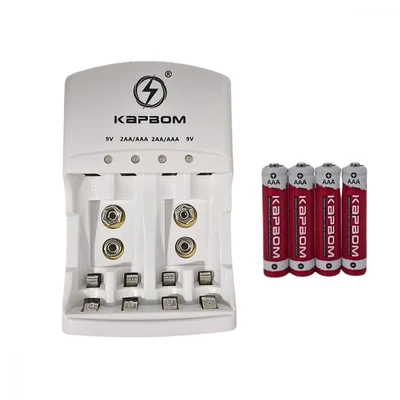 Carregador De Pilhas Com LED + 04 Pilhas Aaa Recarregáveis