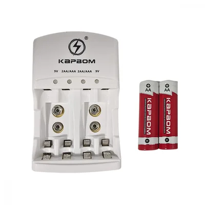 Carregador De Pilhas Com LED + 02 Pilhas Aa Recarregável