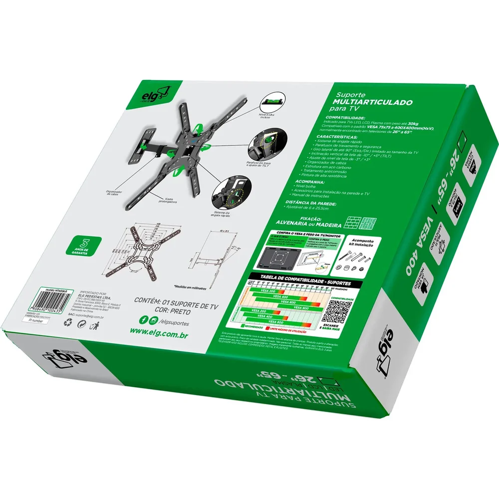 Imagem 2 de 5 do produto Suporte Para Tv Articulado Elg Mt400ar 26-65" Preto