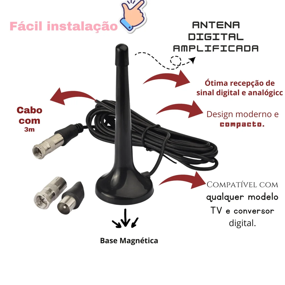 Imagem 3 de 5 do produto Antena Hd Digital Compacta E Potente Interna/externa
