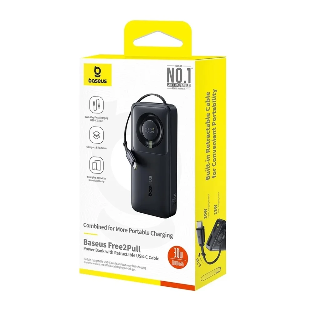 Imagem 3 de 4 do produto Powerbank Baseus Free2pull 30w 10.000mah Cabo Usb-c Retrátil P10073701843-00 - Cinza