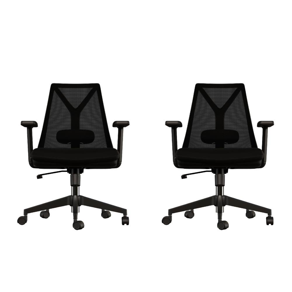 Kit 2 Cadeiras Escritório Presidente Ergonômica Nr17 Elements Apoio Lombar Preta