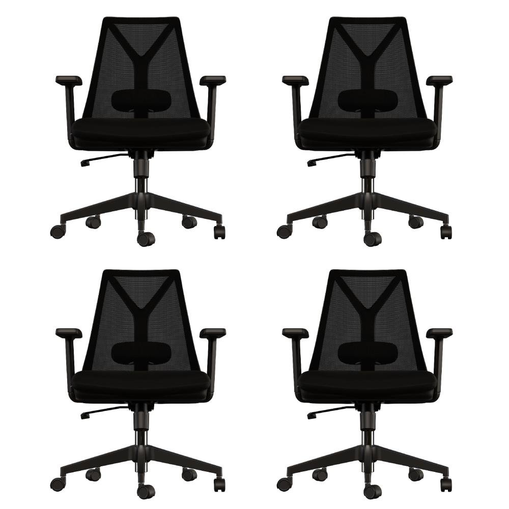 Kit 4 Cadeiras Escritório Presidente Ergonômica Nr17 Elements Apoio Lombar Preta