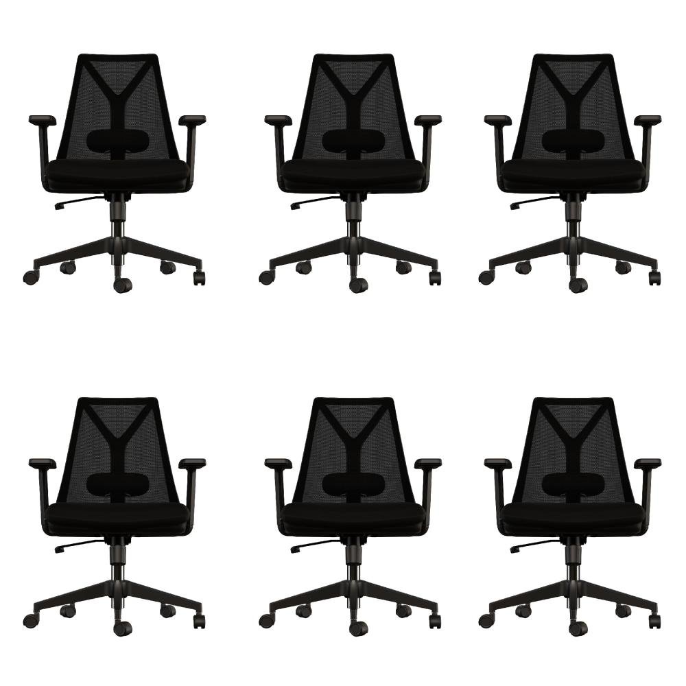 Kit 6 Cadeiras Escritório Presidente Ergonômica Nr17 Elements Apoio Lombar Preta