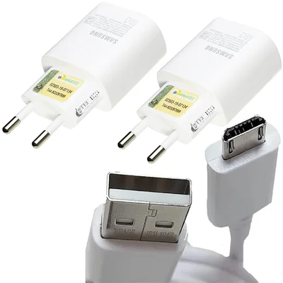 Kit 2 Carregadores   Celular Samsung Micro Usb Branco