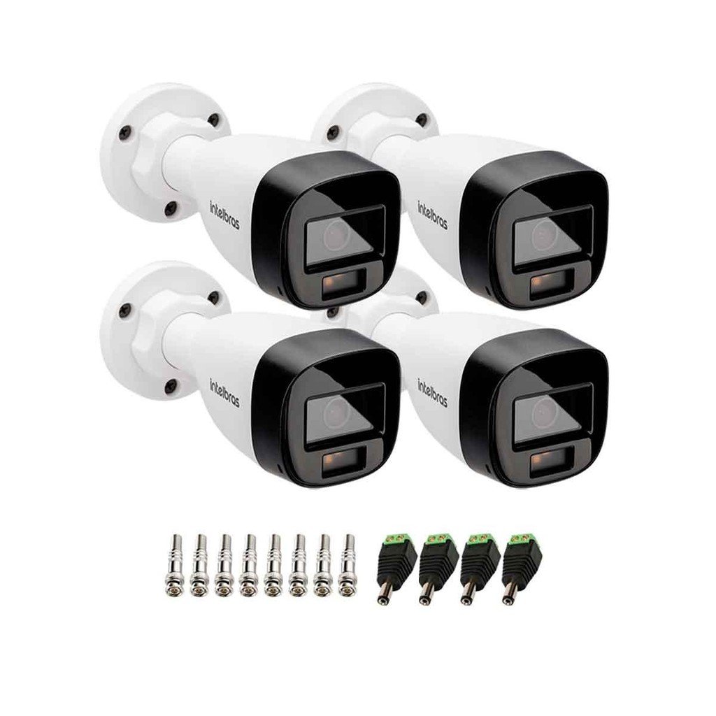 Kit 4 Câmeras Intelbras Vhd 1220 B Full Color Full Hd 1080p Visão Noturna Colorida 20m Ip67 + Plugs