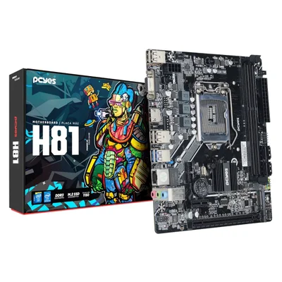 Placa Mãe PCyes H81 LGA  1150 2xDDR3 (max 16gb) M.2 Nvme 2xusb 3.0, 4xusb 2.0 Rede 1000 HDMI/vga M-atx - PCyh81-4g16