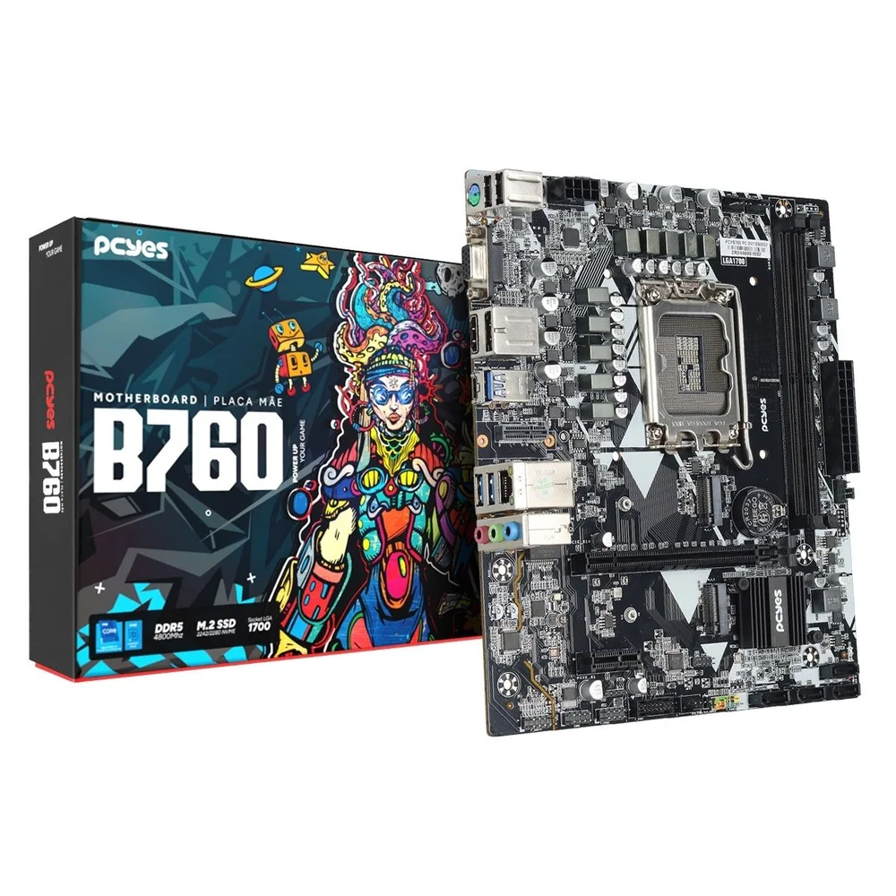 Placa Mãe PCyes B760 LGA 1700 2xDDR5 (max 64gb) M.2 Nvme 2xusb 3.0, 4xusb 3.0 Rede 1000 HDMI/dp/vga M-atx - PCyb760-14g64