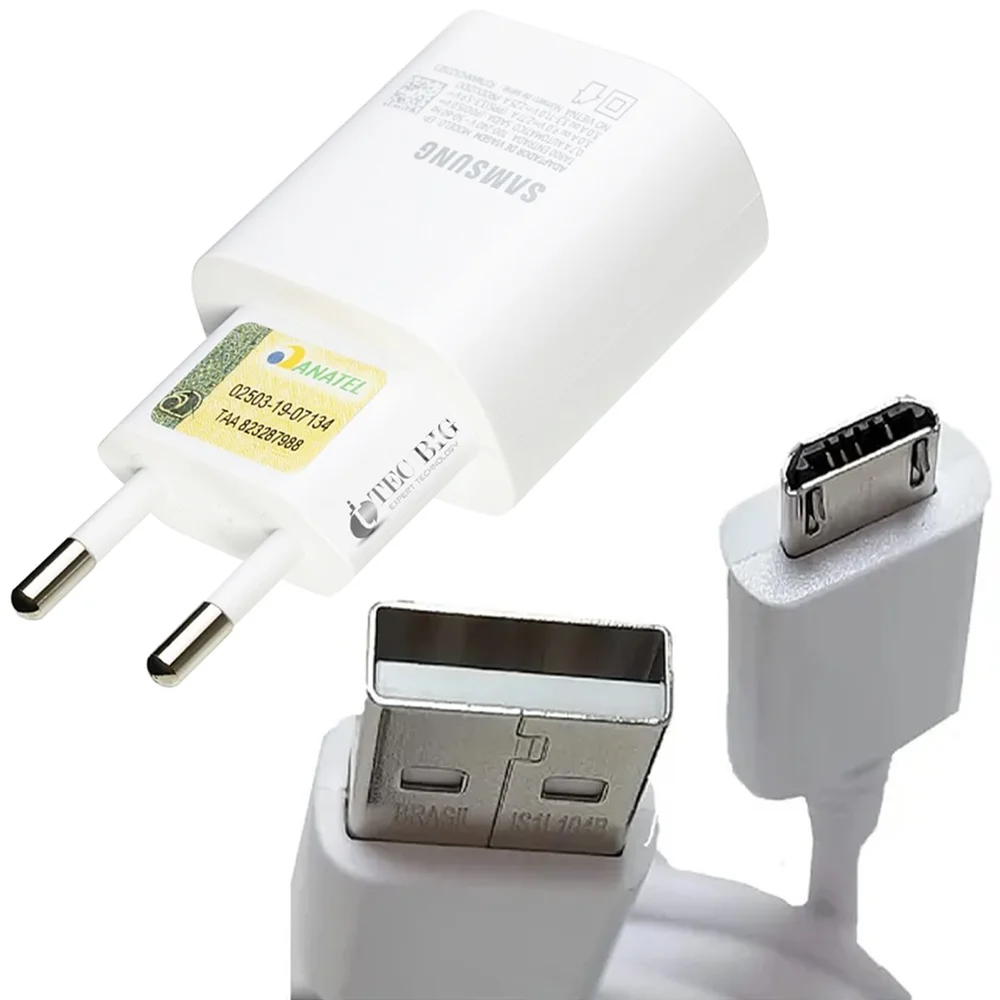 Carregador   Celular Samsung Micro Usb Branco Turbo