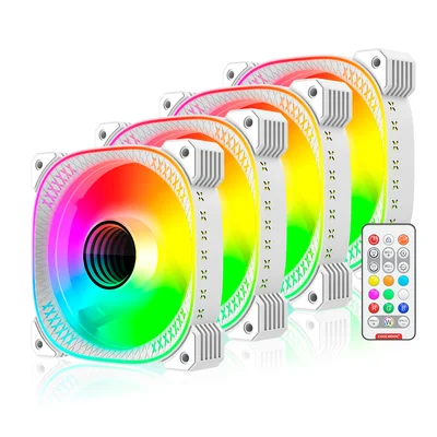 Kit 4 Cooler Fan 120mm Coolmoon Ty1, Pwm 4 Pinos, ARGB 3 Pinos, Branco, Silencioso, 800-1800 RPM, Com Controlador de LED