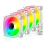 Kit 4 Cooler Fan 120mm Coolmoon Ty1, Pwm 4 Pinos, ARGB 3 Pinos, Branco, Silencioso, 800-1800 RPM, Com Controlador de LED 3