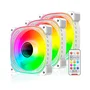 Kit 3 Cooler Fan 120mm Coolmoon Ty1, Pwm 4 Pinos, ARGB 3 Pinos, Branco, Silencioso, 800-1800 RPM, Com Controlador de LED 3