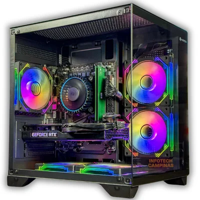 PC Gamer Black Intel i5 12400 | RTX 5060 Ti Gddr7 | 32gb Ddr4 | SSD 1TB Nvme | Gabinete Aquario 5 Fans - Setup Gamer Pronto Para Tudo