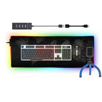 Kit Teclado E Mouse Gamer + Mouse Pad + Acessórios Mobilador Hub Cabo Otg