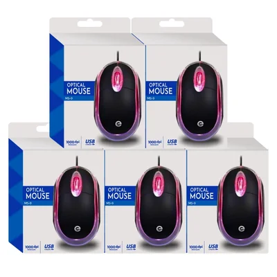 Mouse Pequeno Preto Básico Usb 2.0 Compatível Notebook PC Kit 5 Unidades