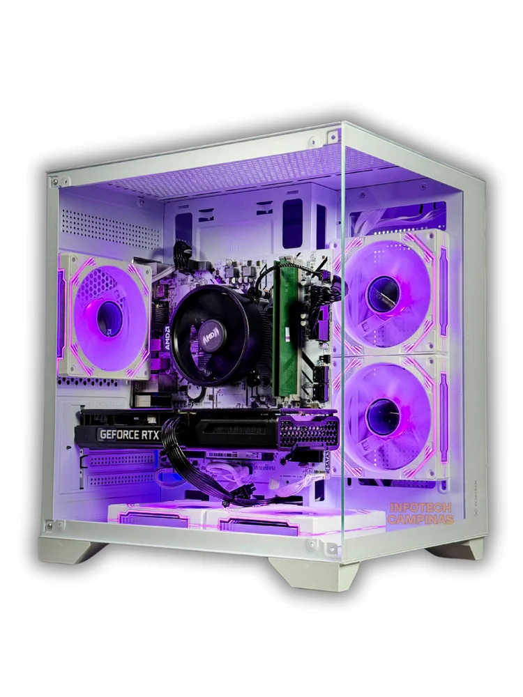 PC Computador Gamer Ryzen 5 5500 | RTX 5060 Ti 8GB | 32gb Ddr4 | SSD 1TB Nvme | Branco Aquario - Setup Avançado