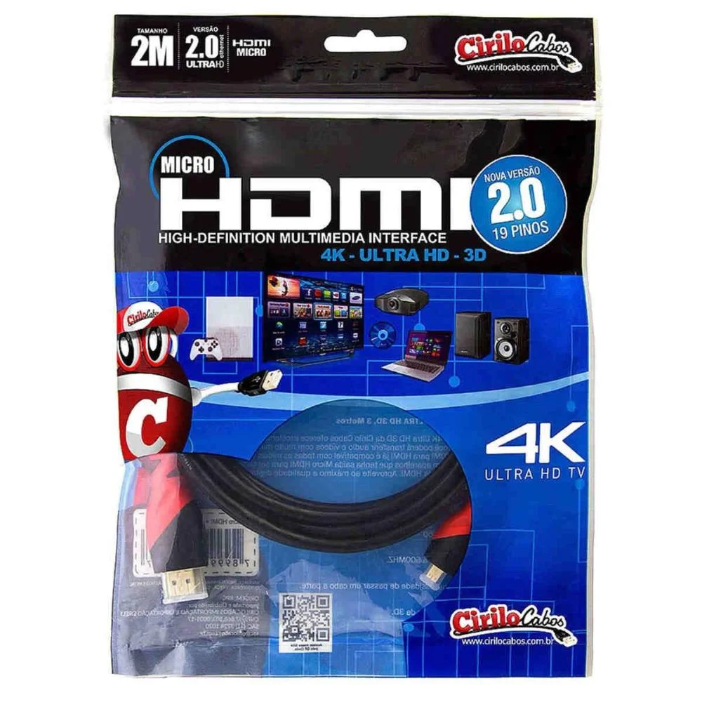 Imagem 3 de 3 do produto Cabo Micro HDMI Para HDMI 2.0 9586-10 - Ultra Hd4k 3d Cirilo Cabos