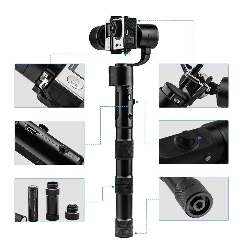 Imagem 2 de 5 do produto Estabilizador Gimbal Inteligente Gyro Movie Para Câmeras De Ação Gopro E Xiaomi Yi