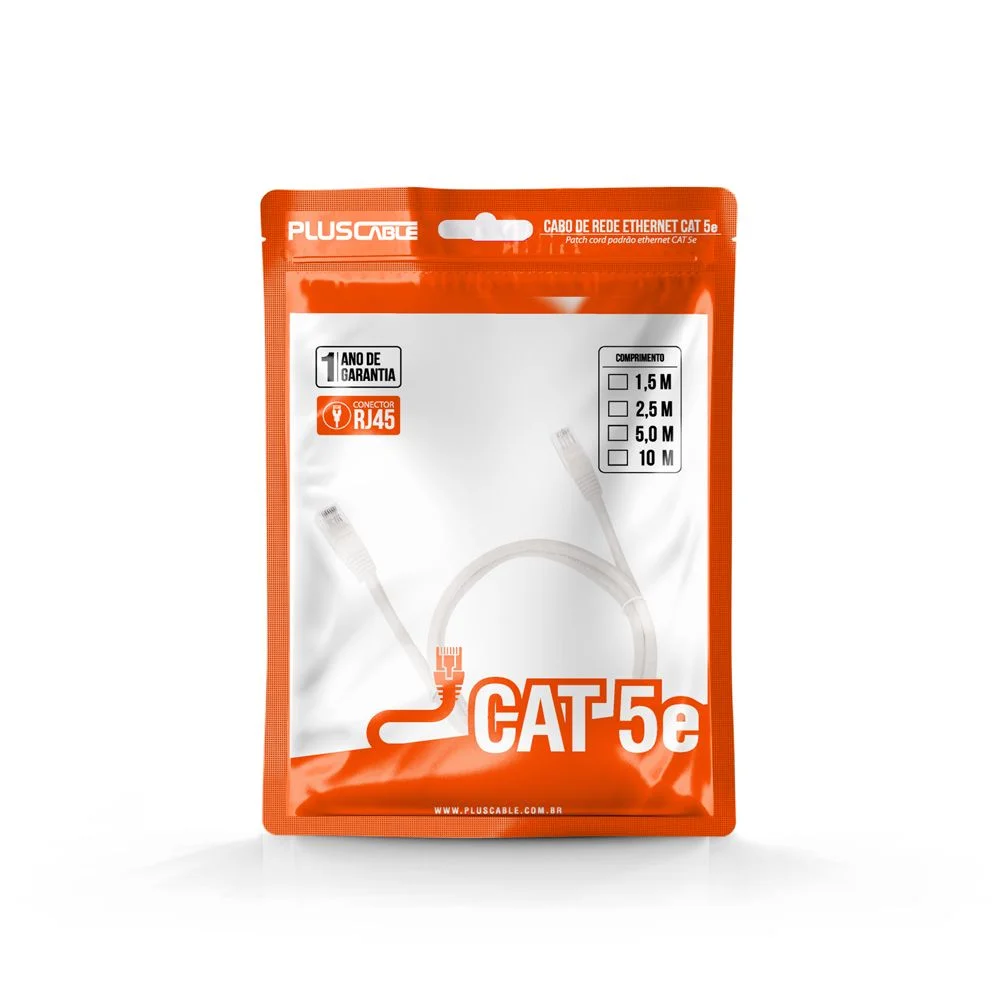 Imagem 2 de 5 do produto Cabo De Rede Patch Cord Pluscable Cat5e 1,5m - Branco - PC-ethu15wh