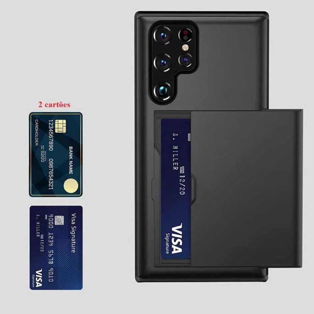 Imagem 2 de 5 do produto Capa Carteira com Compartimento Espaço para Guardar Cartão de Crédito para o Samsung Galaxy S25 Ultra - Cor: Preto