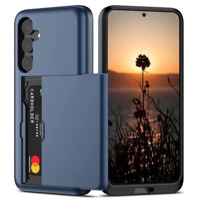 Capa Carteira com Compartimento Espaço para Guardar Cartão de Crédito para o Samsung Galaxy S25 - Cor: Azul