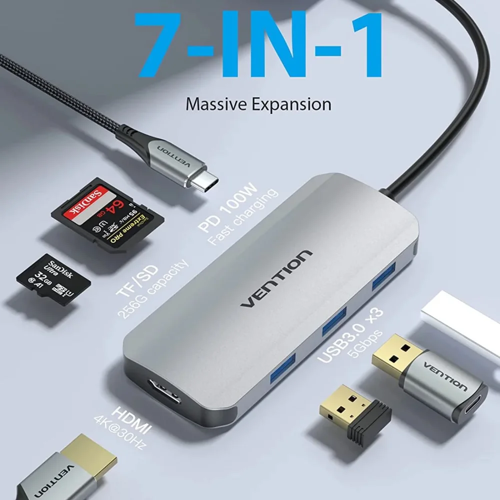Imagem 3 de 5 do produto Dock Hub Usb C Para HDMI 4k@30hz + Usb 3.0 + Sd/tf + Pd 100w