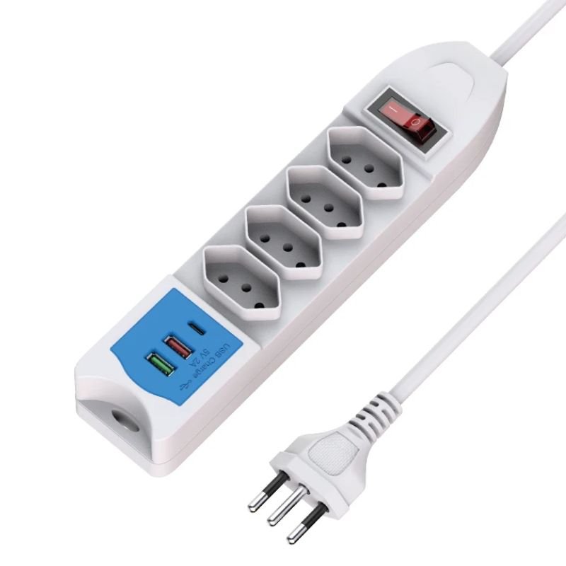 Extensão Tomada Filtro De Linha Com 4 Tomadas 2 Usb E 1 Tipo-c . Bivolt