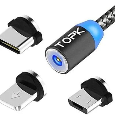 Cabo Carregador Magnético 3 Em 1 Usb Tipo C Micro Lightning