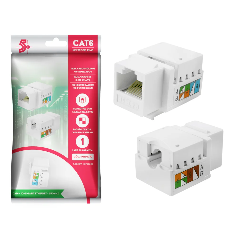 Imagem 2 de 4 do produto Kit Atacado 10 Keystone Fêmea Rj45 Cat6 10gbps Branco 5+