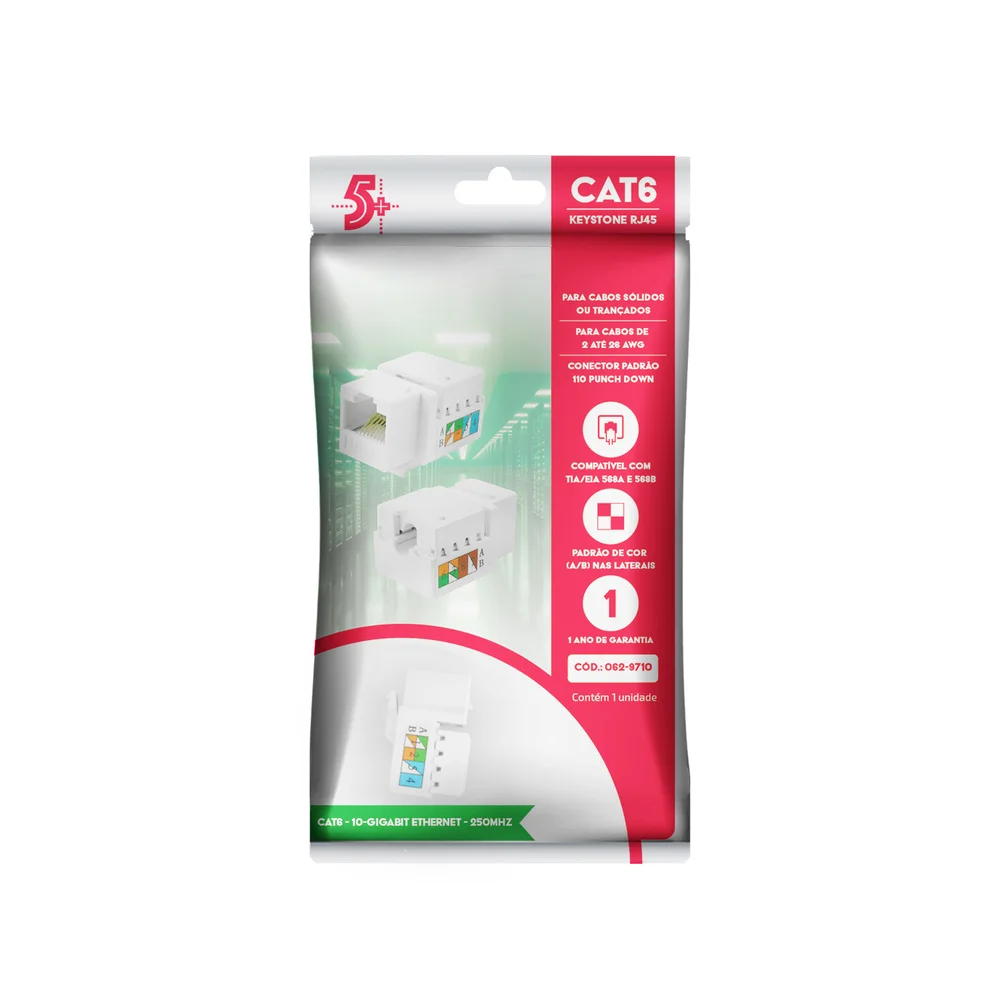 Imagem 3 de 4 do produto Kit Atacado 10 Keystone Fêmea Rj45 Cat6 10gbps Branco 5+