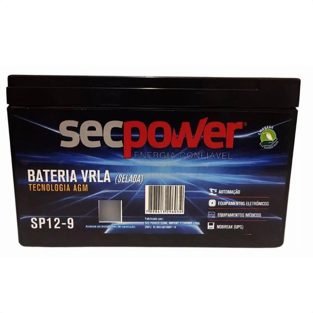 Bateria Selada Vrla 12v 9ah Sp 12-9 T2 Secpower Bateria Selada Vrla 12v 9ah Sp 12-9 T2 Secpower
