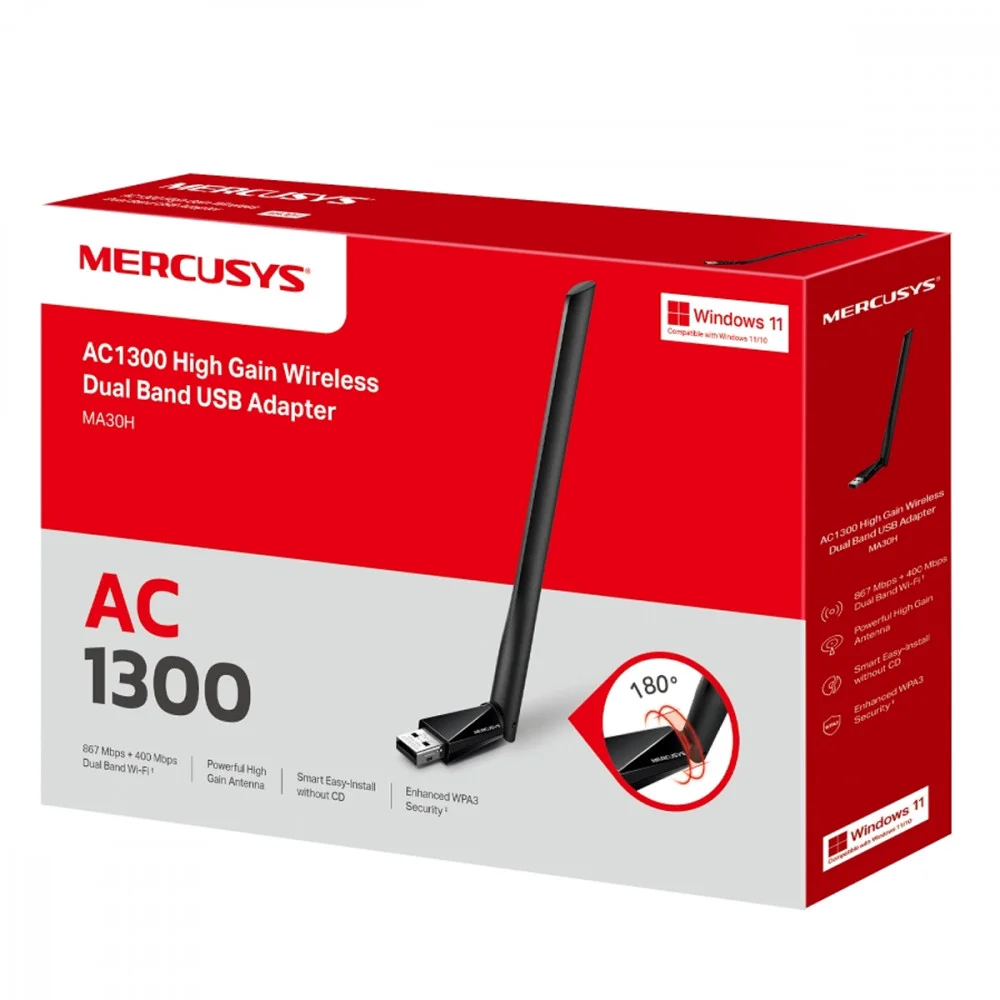 Imagem 3 de 5 do produto Adaptador Usb Mercusys Ma30h Dual Band Ac1300 C/antena