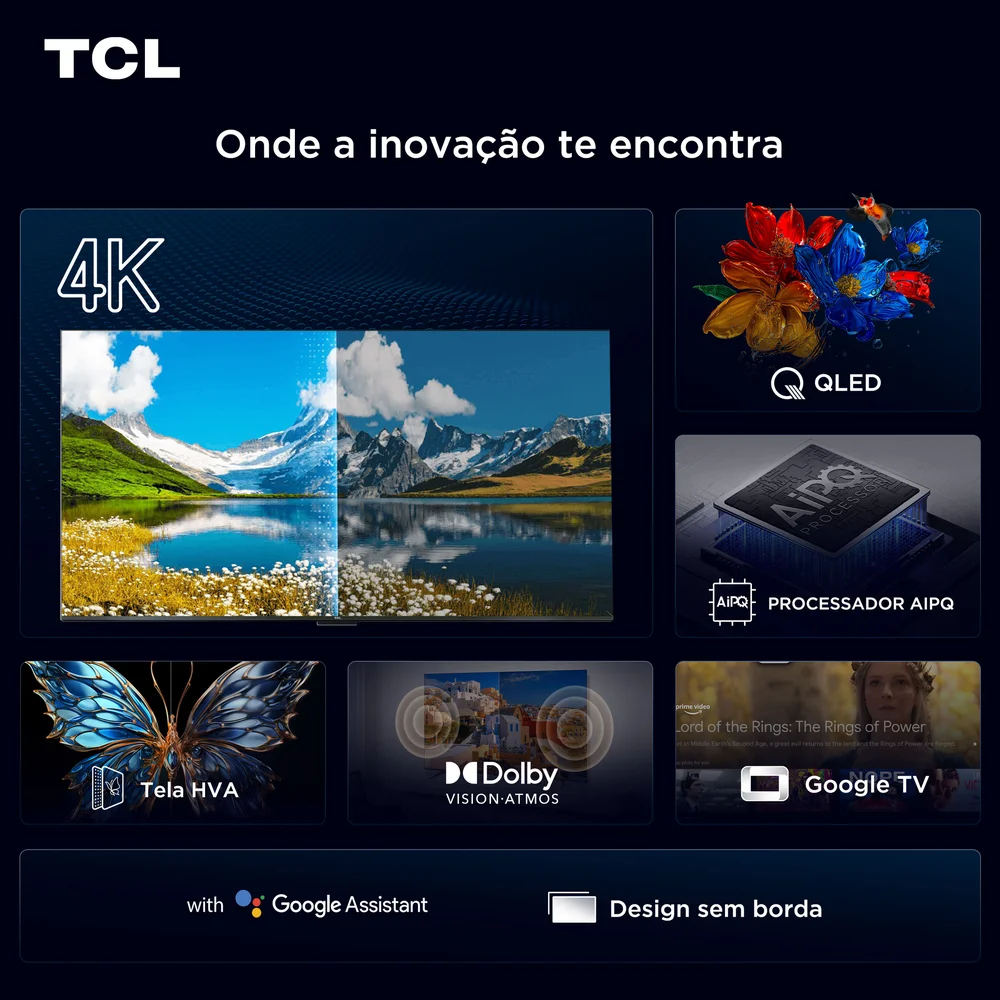Smart TV TCL 65 Polegadas QLED 4K P7K WiFi Bluetooth Google TV HDR10+ Dolby Atmos Dolby Vision 65P7K 5