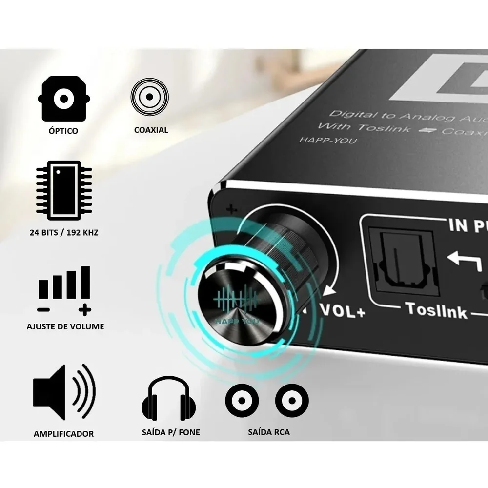Imagem 3 de 5 do produto Conversor De Audio Digital Para Analog Rca  C/volume Toslink