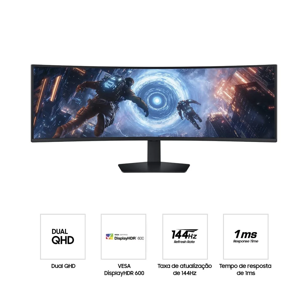 Monitor Odyssey G9 49”, Dqhd, 144hz, 1ms,ajuste De Altura, Freesync Premium Pro, Dp, HDMI, Usb Preta - Preto Monitor Odyssey G9 49”, Dqhd, 144hz, 1ms,ajuste De Altura, Freesync Premium Pro, Dp, HDMI, Usb Preta - Preto