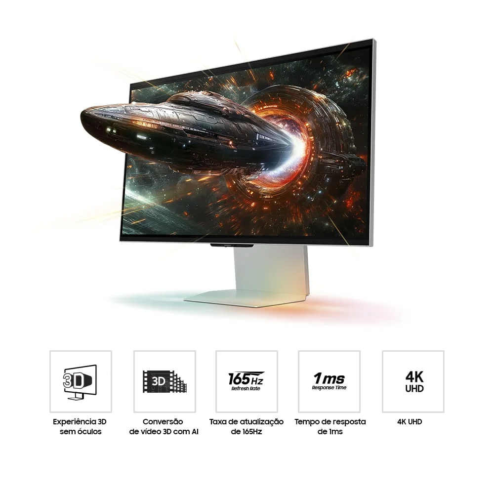Monitor Odyssey 3d, Sem Óculos, 27”, 4k, 165hz, 1ms, HDMI, Dp, Usb Prata Mercúrio Monitor Odyssey 3d, Sem Óculos, 27”, 4k, 165hz, 1ms, HDMI, Dp, Usb Prata Mercúrio