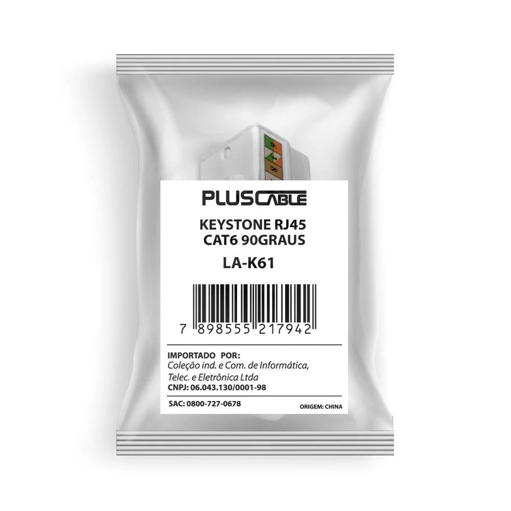 Imagem 3 de 3 do produto Conector Fêmea/keystone Plus Cable La-k61 Rj45 Cat6 90 Graus