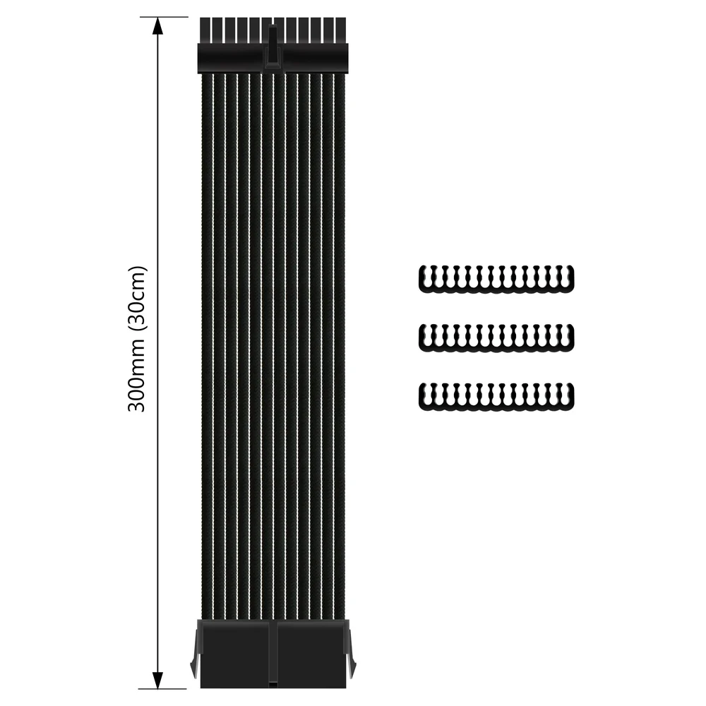 Imagem 3 de 5 do produto Cabo Sleeved 24 Pinos ATX, Extensor Cabo Alimentação da Fonte, 280mm, Full Black (Preto)