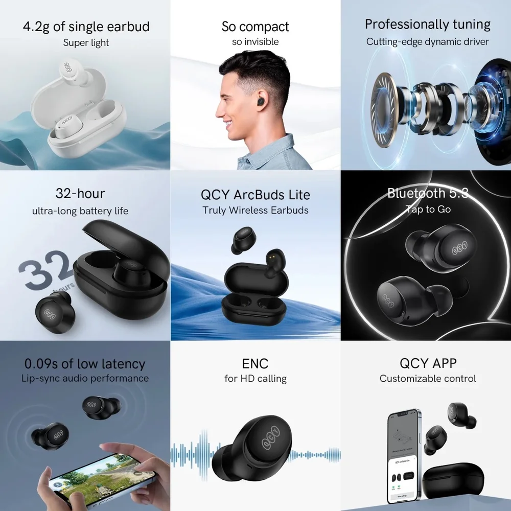 Imagem 3 de 3 do produto Fone De Ouvido Qcy Arcbuds Lite T27 Bluetooth 5.3  E10 Gtr2 Dizo Cor:preto