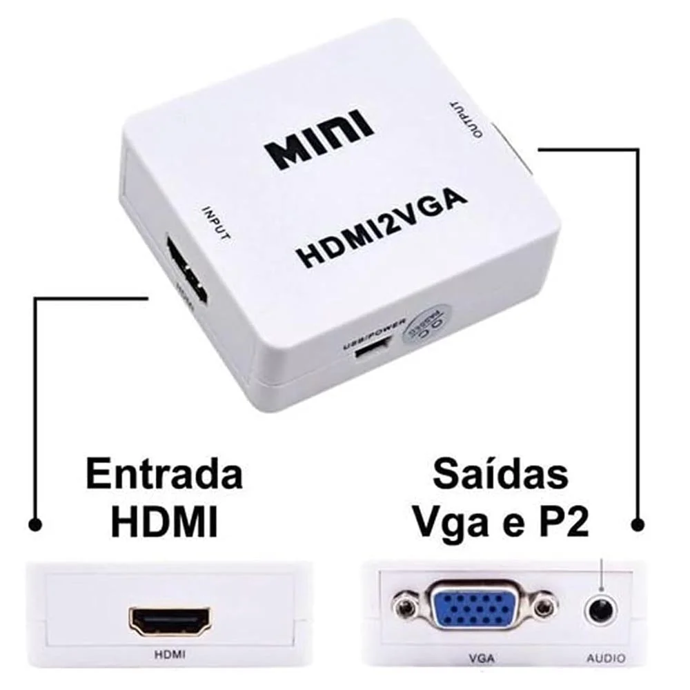 Imagem 4 de 5 do produto Mini Conversor Adaptador HDMI Para Vga + Áudio