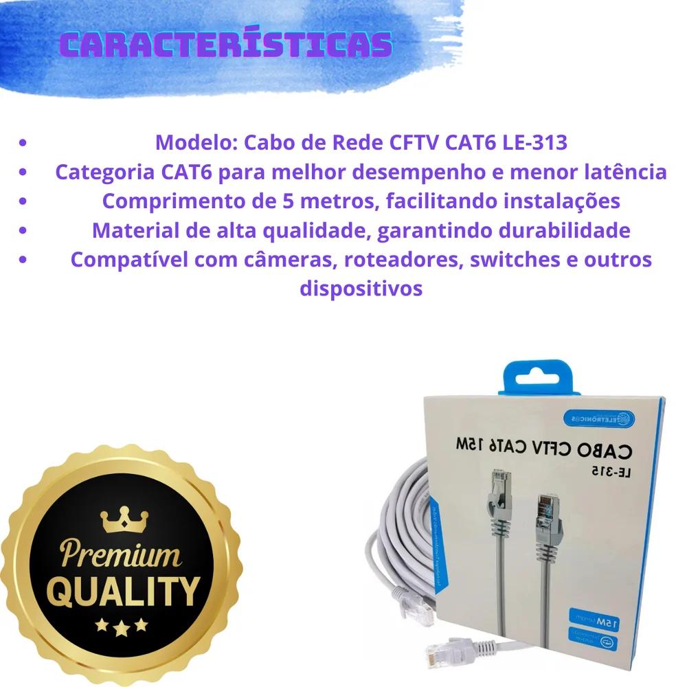 Imagem 2 de 5 do produto Cabo De Rede Cftv Cat6 15 Metros Le-315