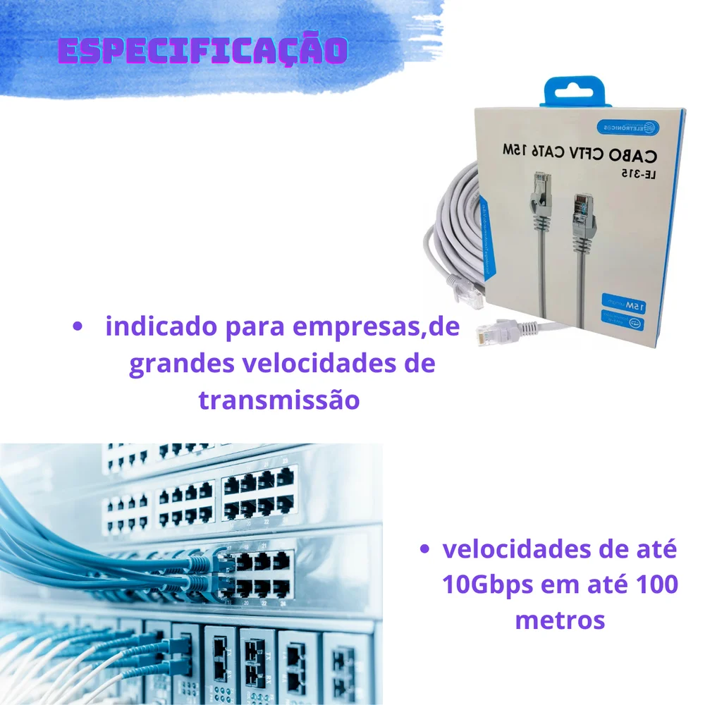 Imagem 3 de 5 do produto Cabo De Rede Cftv Cat6 15 Metros Le-315