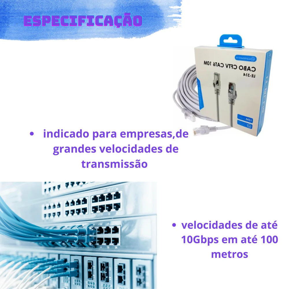 Imagem 3 de 5 do produto Cabo De Rede Cftv Cat6 10 Metros Le-314