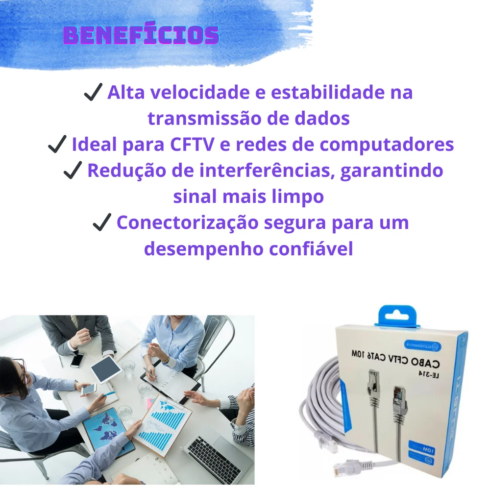 Imagem 5 de 5 do produto Cabo De Rede Cftv Cat6 10 Metros Le-314