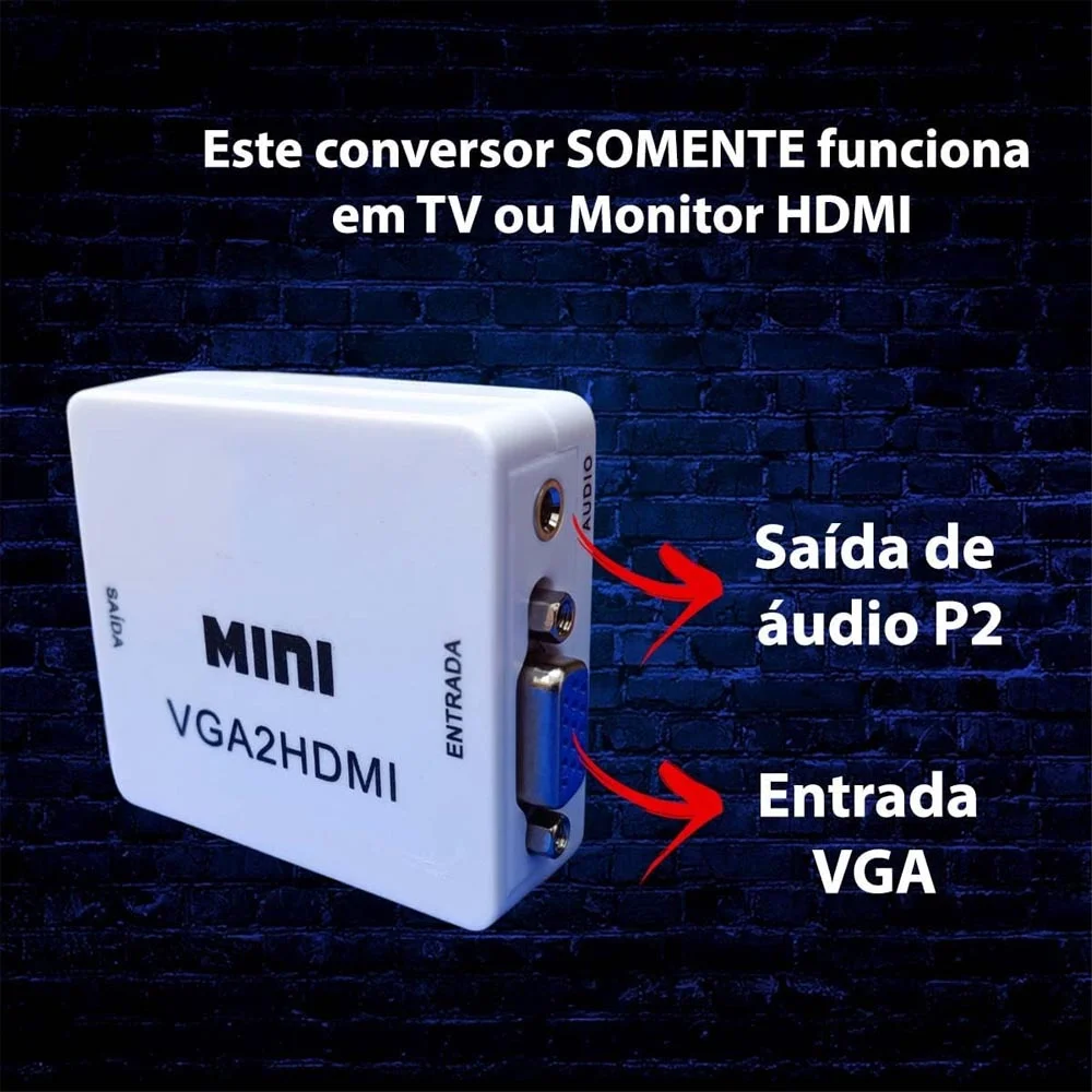 Imagem 3 de 5 do produto Conversor Adaptador Vga Para HDMI Full Hd Com Áudio