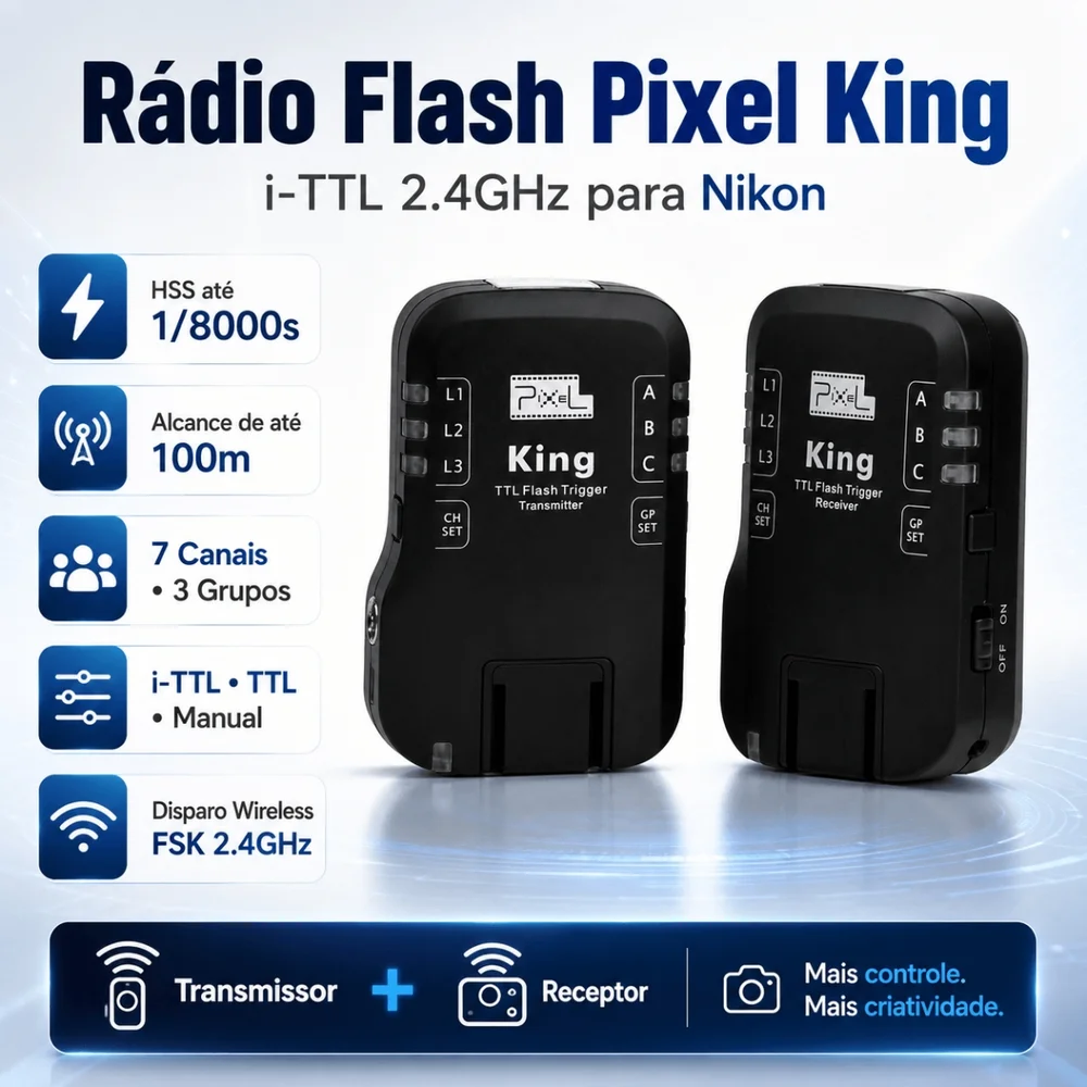 Imagem 2 de 5 do produto Rádio Flash Pixel King I-ttl 2.4ghz Transmissor E Receptor Para Nikon