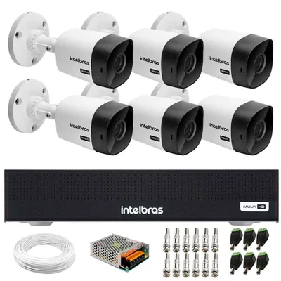 Kit 6 Câmeras Intelbras Vhc 1120 B Hd 720p Visão Noturna 20m + Dvr Digital De Vídeo Mhdx 1008-c