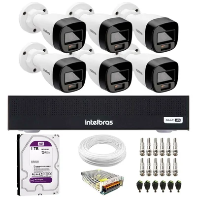 Kit 6 Câmeras Intelbras Vhd 1220b Full Color Visão Noturna 20m Dvr Mhdx 3108c 8 Canais Hd 1TB Purple