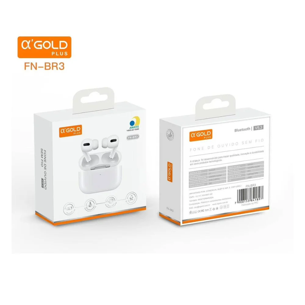 Imagem 3 de 5 do produto Fone De Ouvido A'gold Fn-br3 Bluetooth 5.4 Tws In-ear, Ipx4, Microfone, Branco
