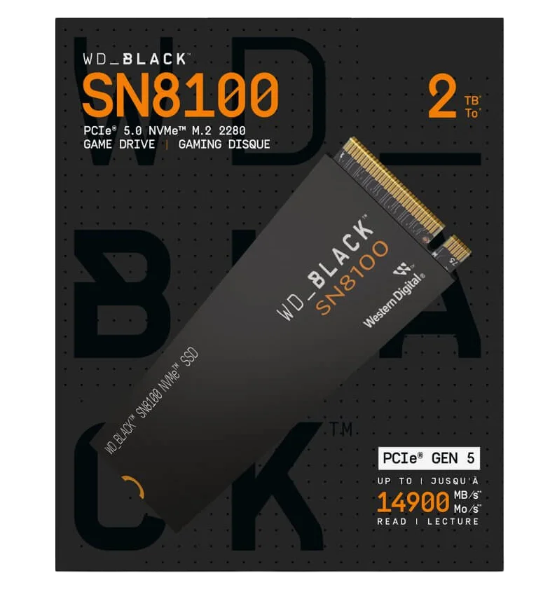 SSD M.2 Nvme Gen5 Wb Black SN8100 2TB 14.900MB/s SSD PCIe 5.0 M.2 Nvme Gen5 - Wds200t1x0m-00cmt0